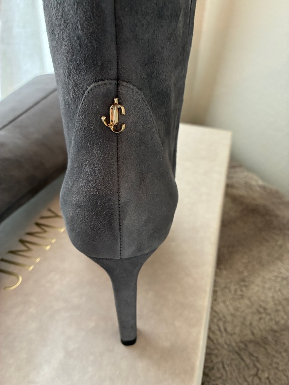 NIB NWT 6.5 Jimmy Choo London Tempe 85 Women's Suede Knee-High Boots Dusk Grey - Picture 7 of 10